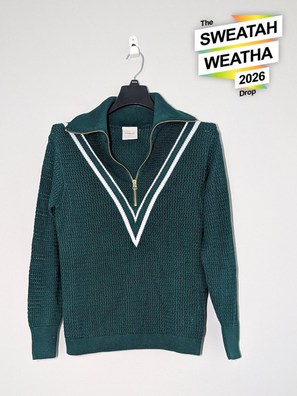 Varley Savannah Knit Half Zip Pullover Green XS EUC Tennis Sweater Preppy Cozy